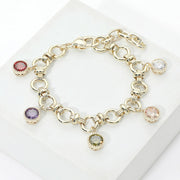 14K Gold Plated Colorful CZ Round Charm Station Bracelet