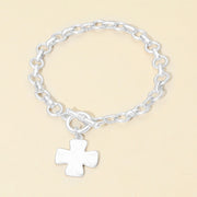 Matte Hammered Metal Cross Charm Toggle Chain Link Bracelet