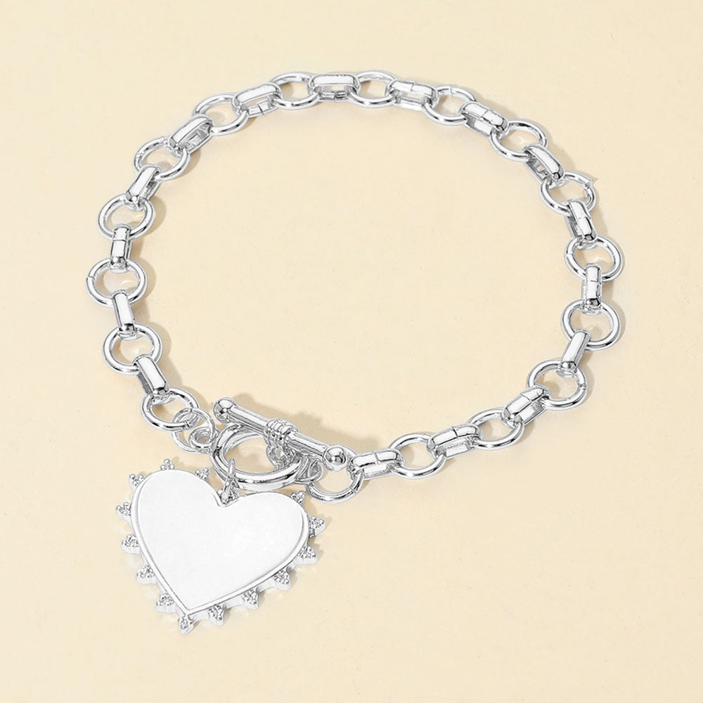 Bead Mother of Pearl Heart Charm Toggle Chain Bracelet