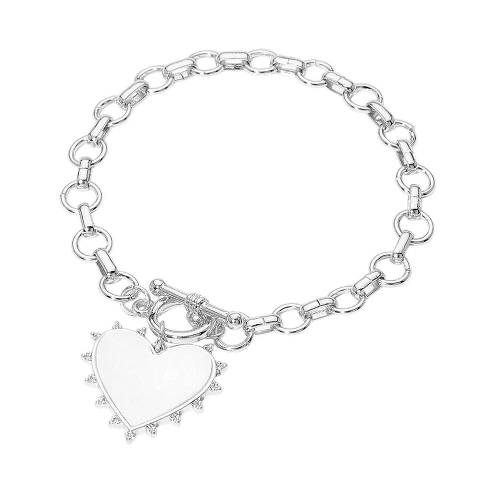 Bead Mother of Pearl Heart Charm Toggle Chain Bracelet