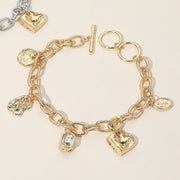Geometric Textured Charm Station Chunky Chain Toggle Bracelet