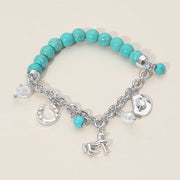 SECRET BOX_Western Horse Horse Shoe Cowboy Hat Pearl Charm Beaded Stretch Bracelet