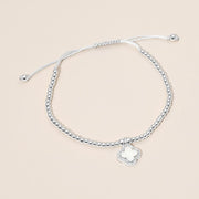 CZ Rim Mother of Pearl Quatrefoil Charm Beaded Adjustable Cinch Pull Tie Bracelet