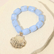 Bold Textured Seashell Charm Chunky Resin Beaded Stretch Bracelet