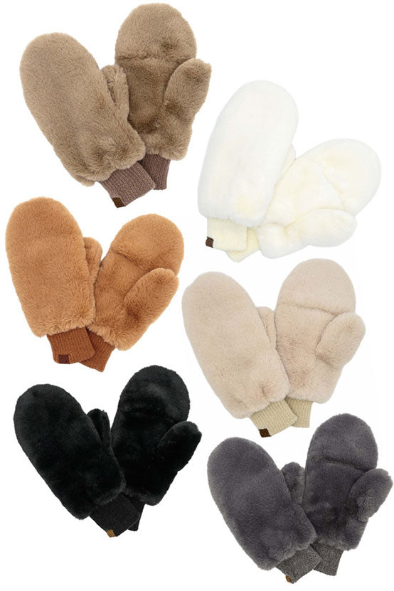 C.C Women's Faux Fur Pop Top Mittens Gloves Shepherd Lining