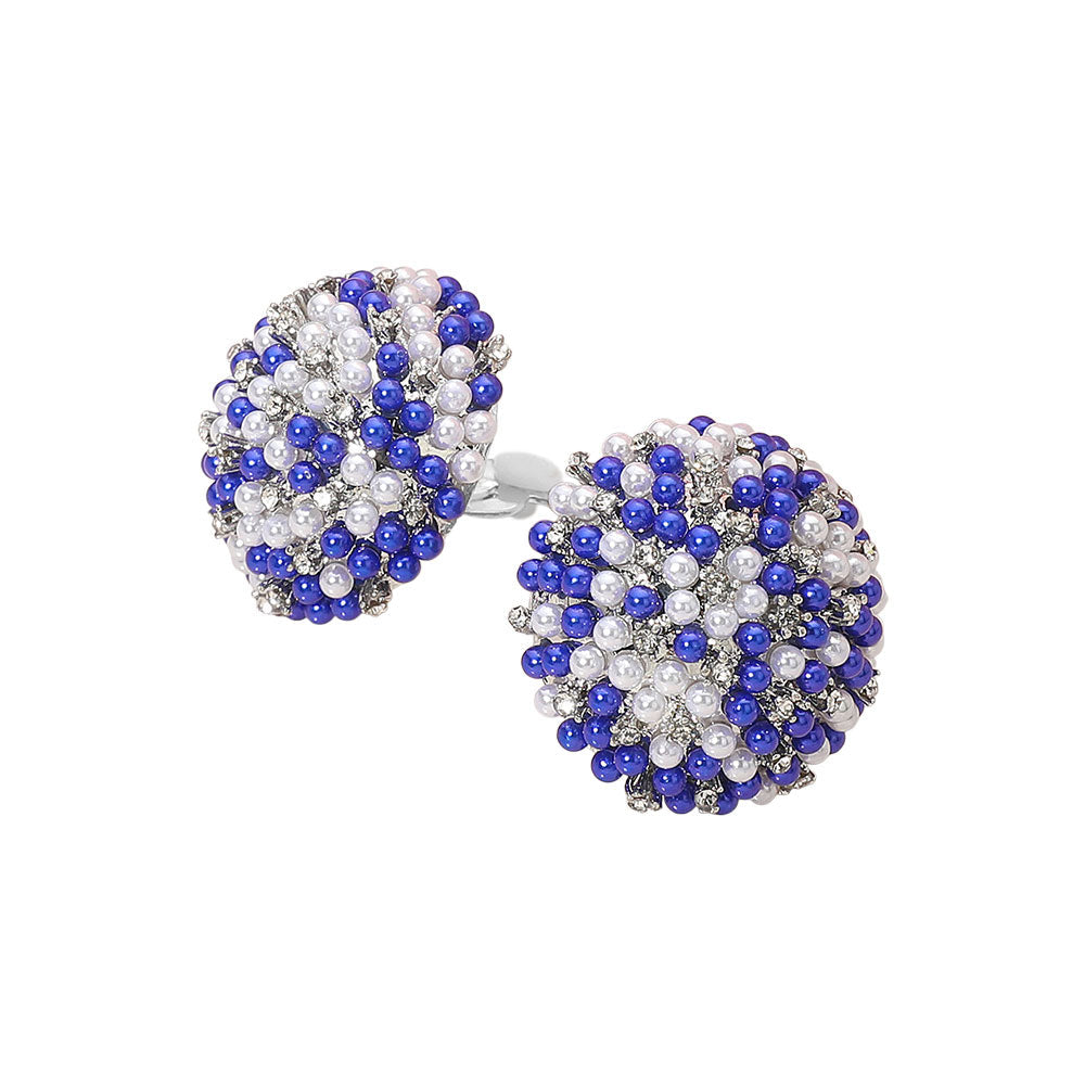 Beaded Pearl Rhinestone Embellished Dome Clip On Earrings