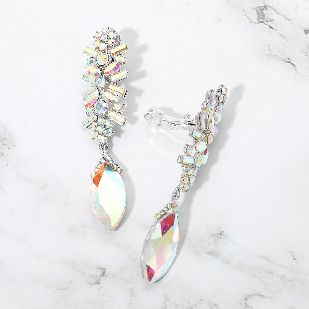 Crystal Marquise Rhinestone Pave Evening Clip On Earrings