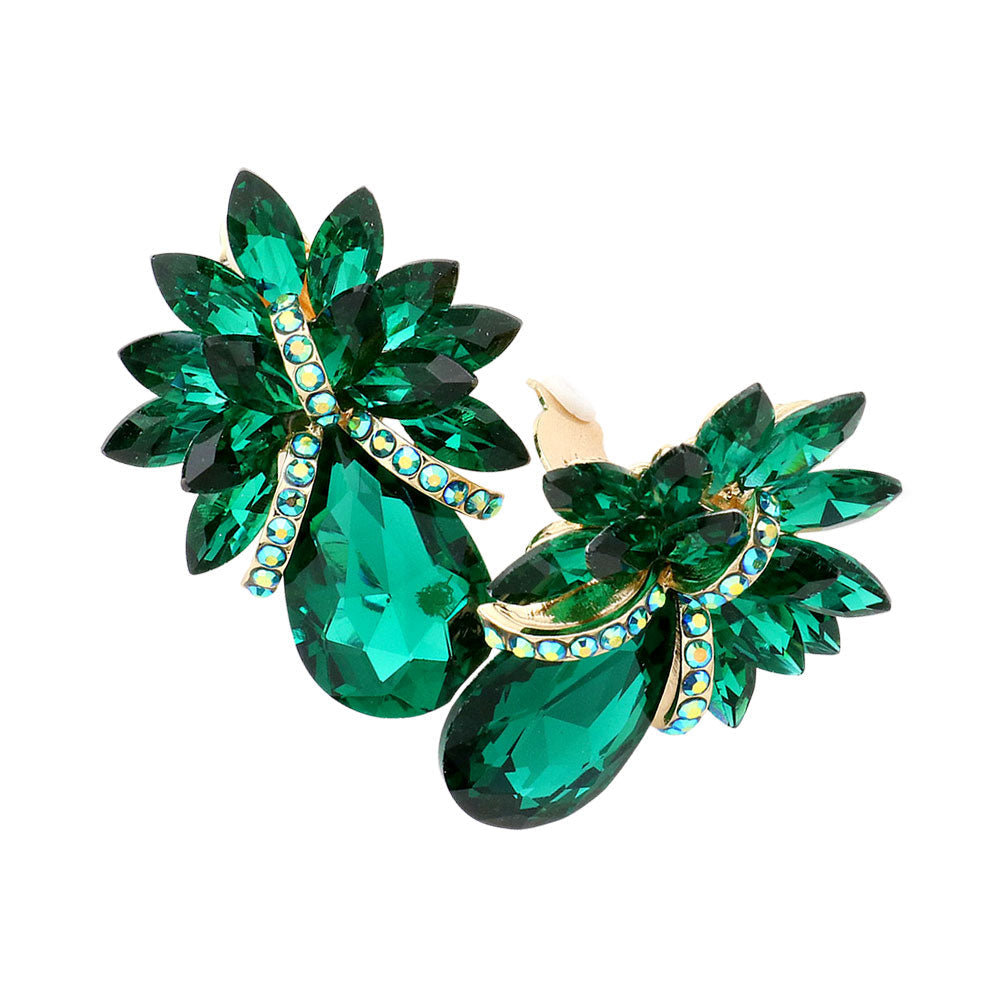 Teardrop Stone Accented Clip on Evening Earrings