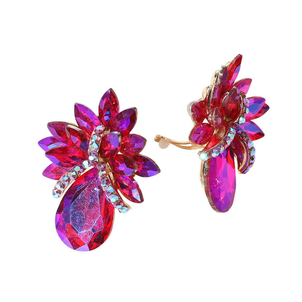Teardrop Stone Accented Clip on Evening Earrings