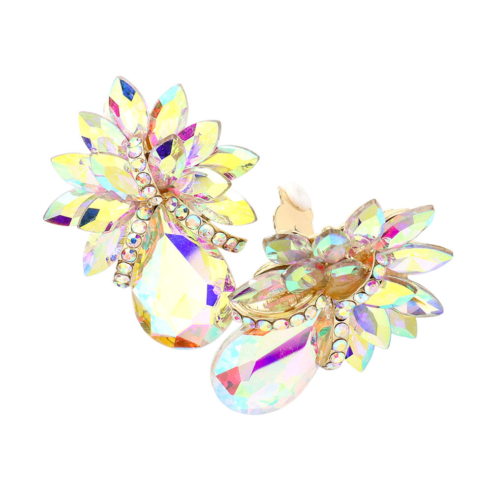 Teardrop Stone Accented Clip on Evening Earrings