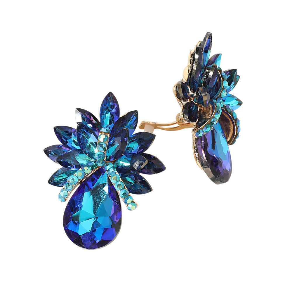 Teardrop Stone Accented Clip on Evening Earrings