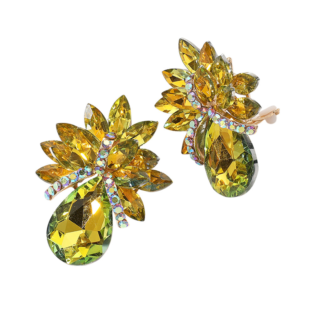 Teardrop Stone Accented Clip on Evening Earrings