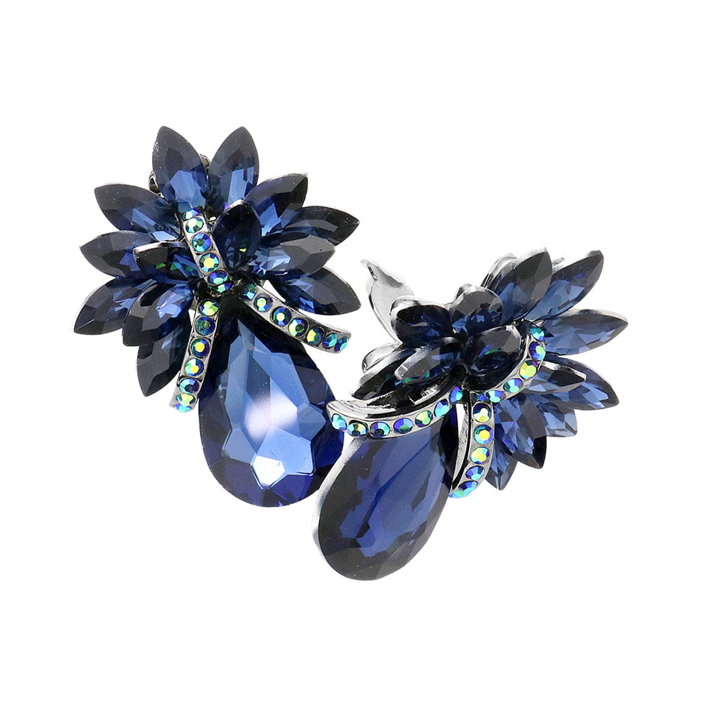 Teardrop Stone Accented Clip on Evening Earrings