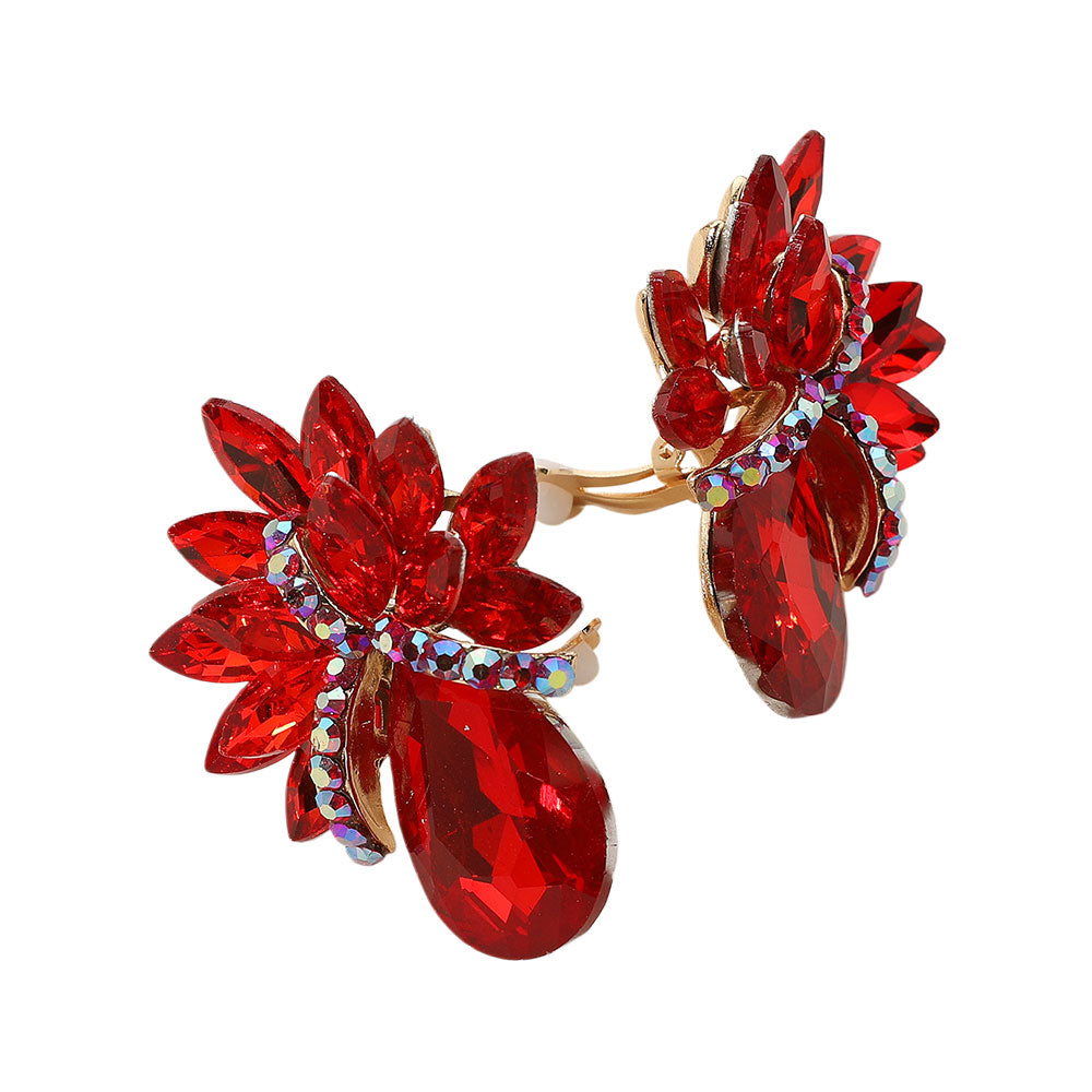 Teardrop Stone Accented Clip on Evening Earrings