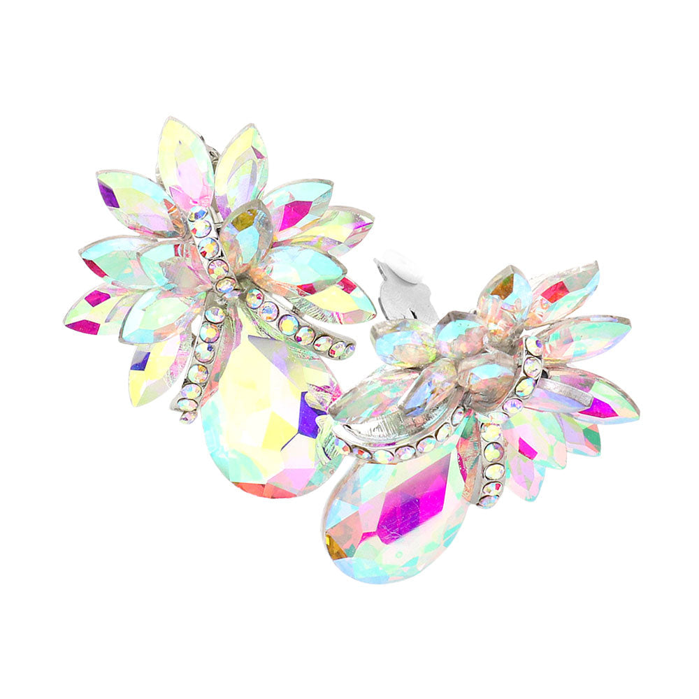Teardrop Stone Accented Clip on Evening Earrings