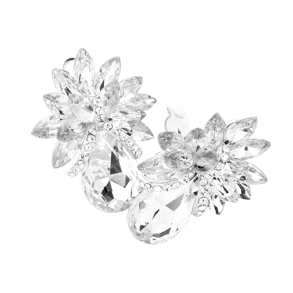Teardrop Stone Accented Clip on Evening Earrings