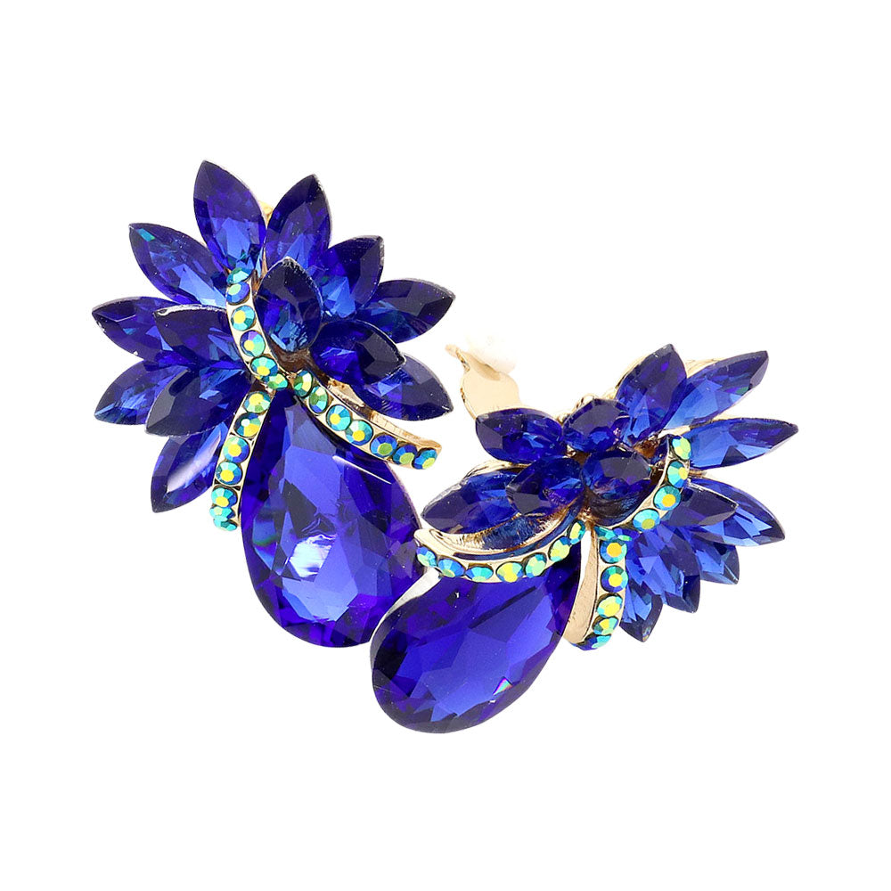 Teardrop Stone Accented Clip on Evening Earrings