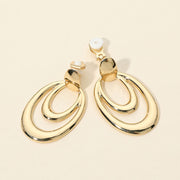 Layered Open Oval Drop Clip On Earrings