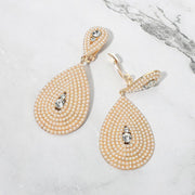 Bubble Pearl Stone Teardrop Dangle Evening Clip on Earrings