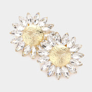 Marquise Stone Trimmed Flower Clip on Evening Earrings