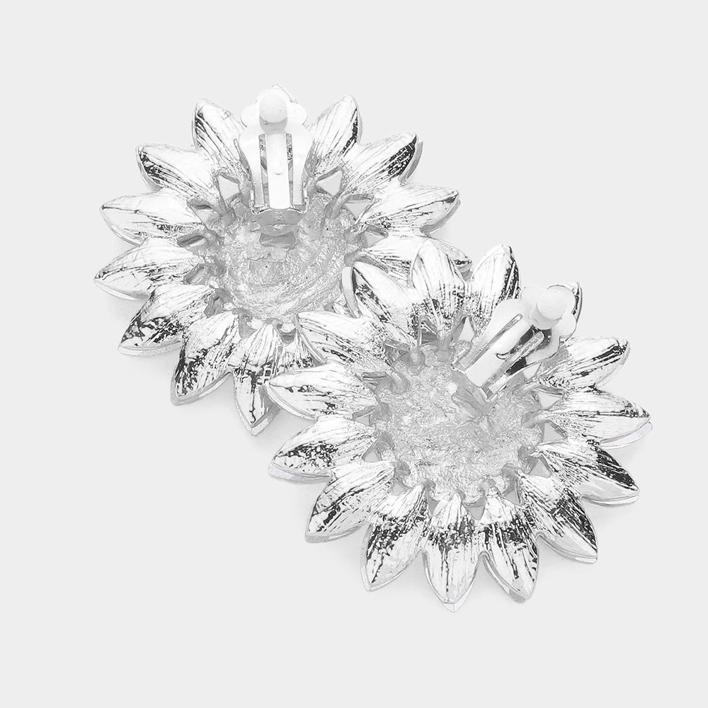 Marquise Stone Trimmed Flower Clip on Evening Earrings