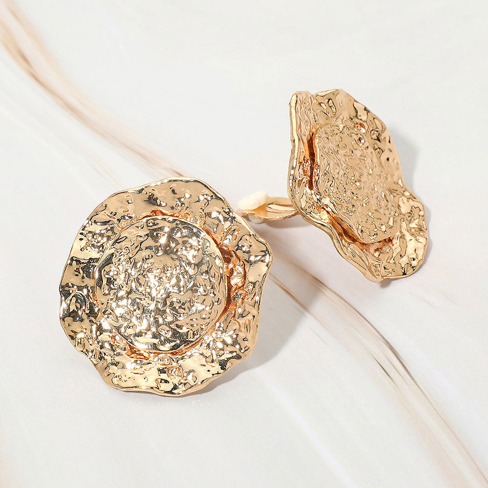 Textured Metal Round Clip On Earrings