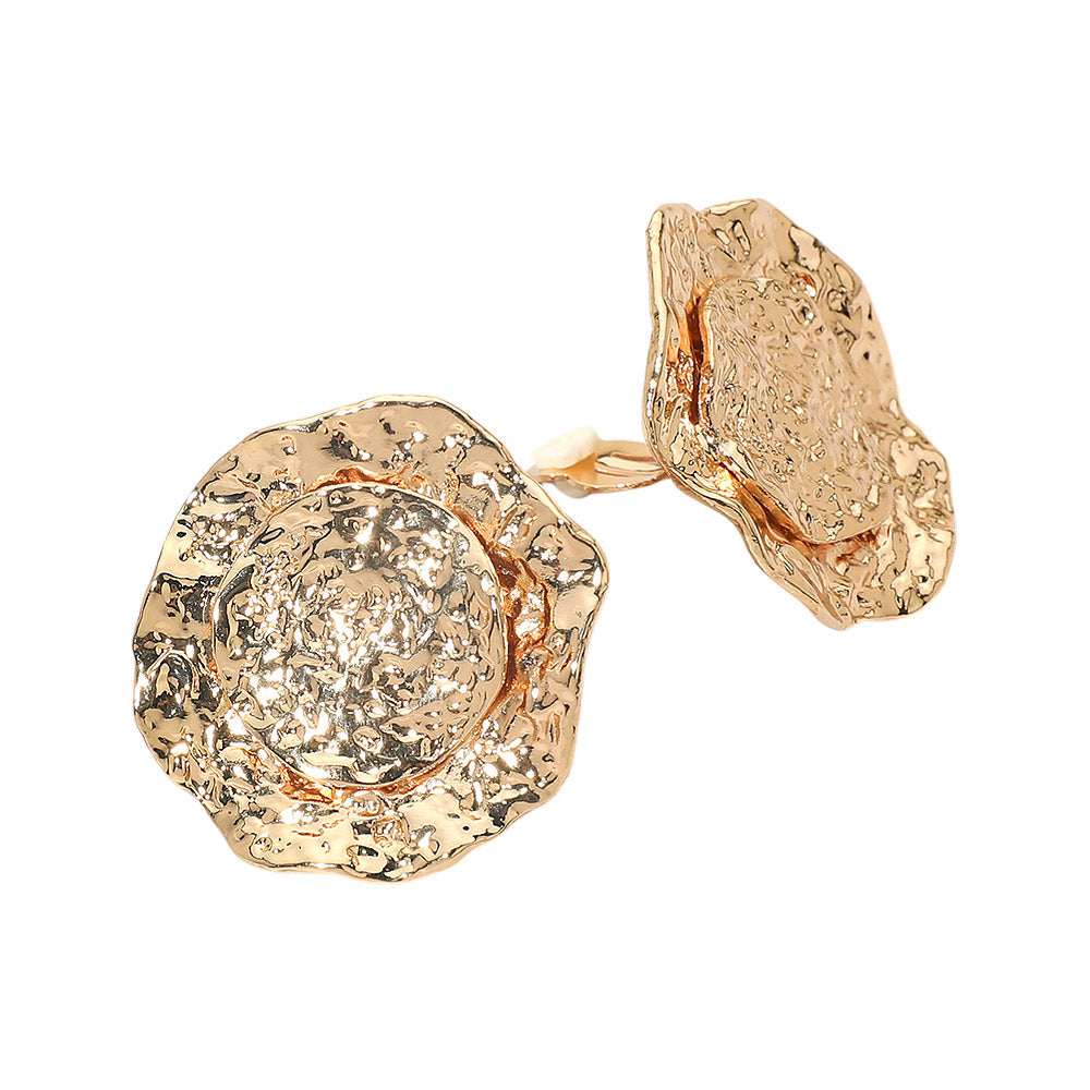 Textured Metal Round Clip On Earrings