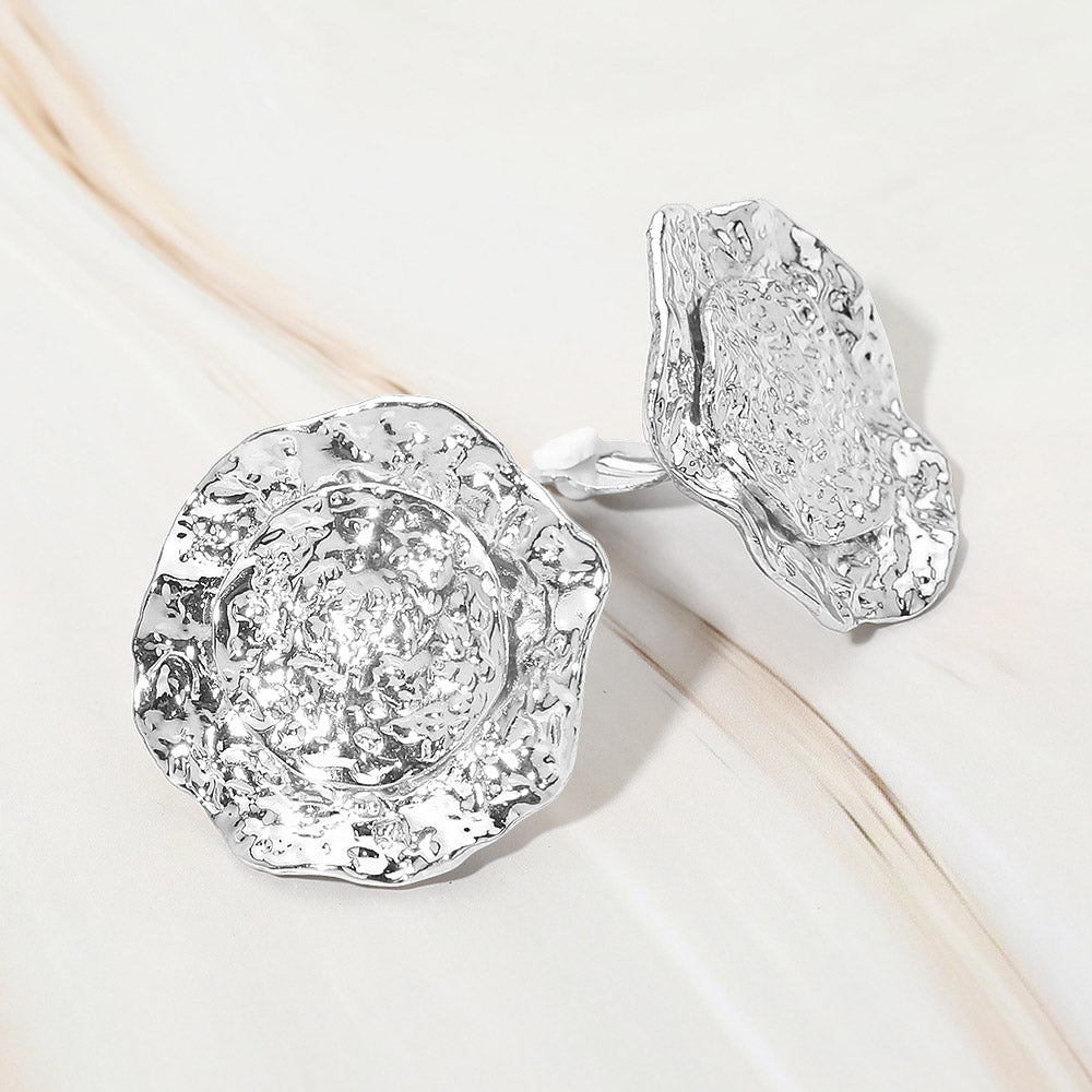 Textured Metal Round Clip On Earrings
