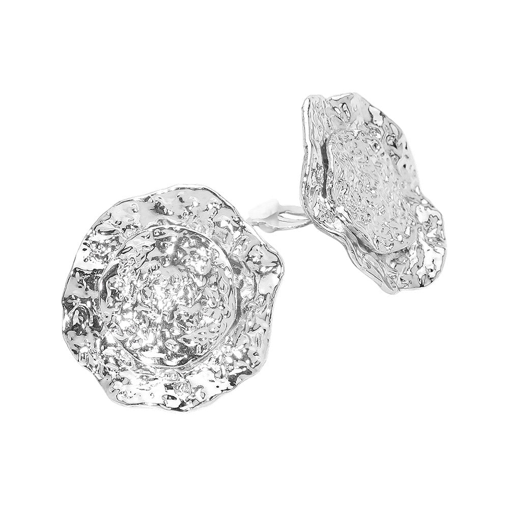 Textured Metal Round Clip On Earrings