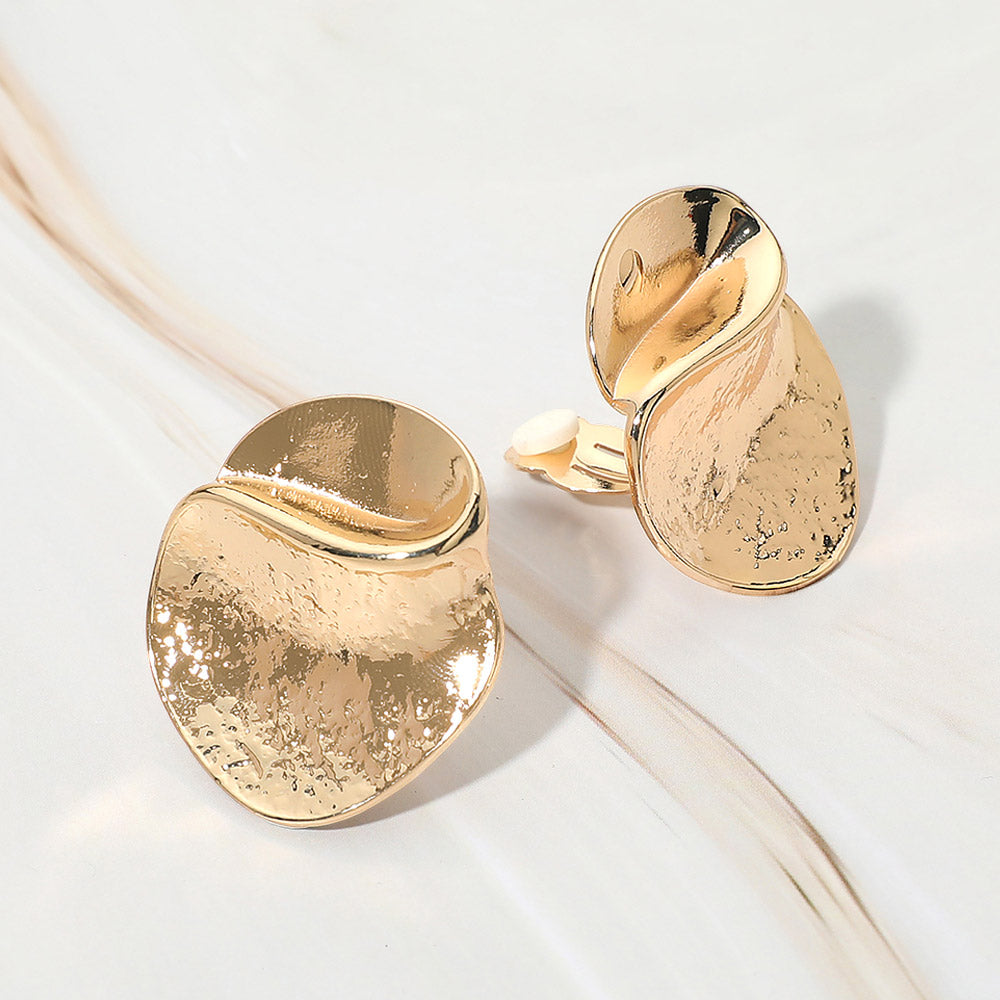Abstract Metal Disc Clip On Earrings