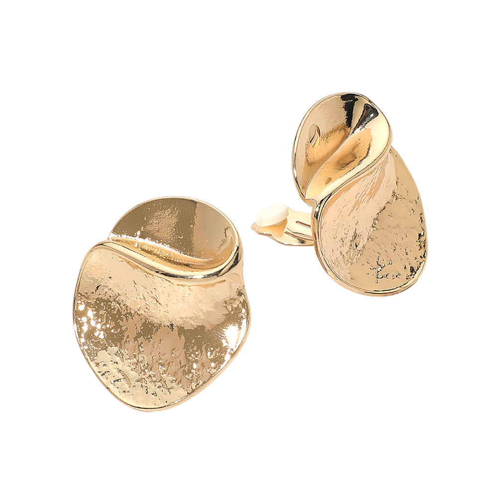 Abstract Metal Disc Clip On Earrings