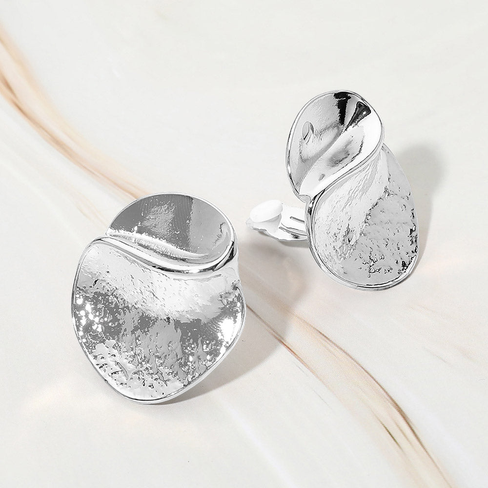 Abstract Metal Disc Clip On Earrings