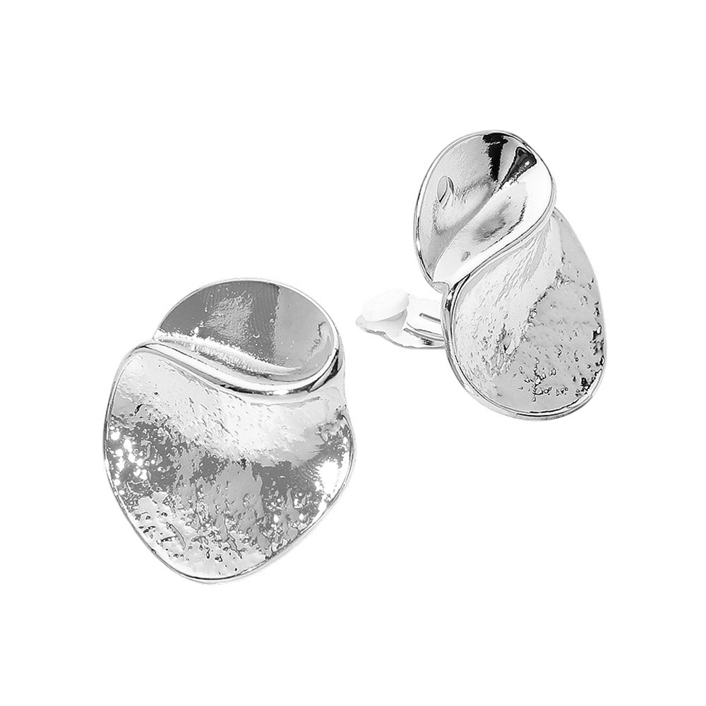Abstract Metal Disc Clip On Earrings