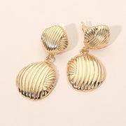 Ribbed Metal Disc Drop Clip On Earrings