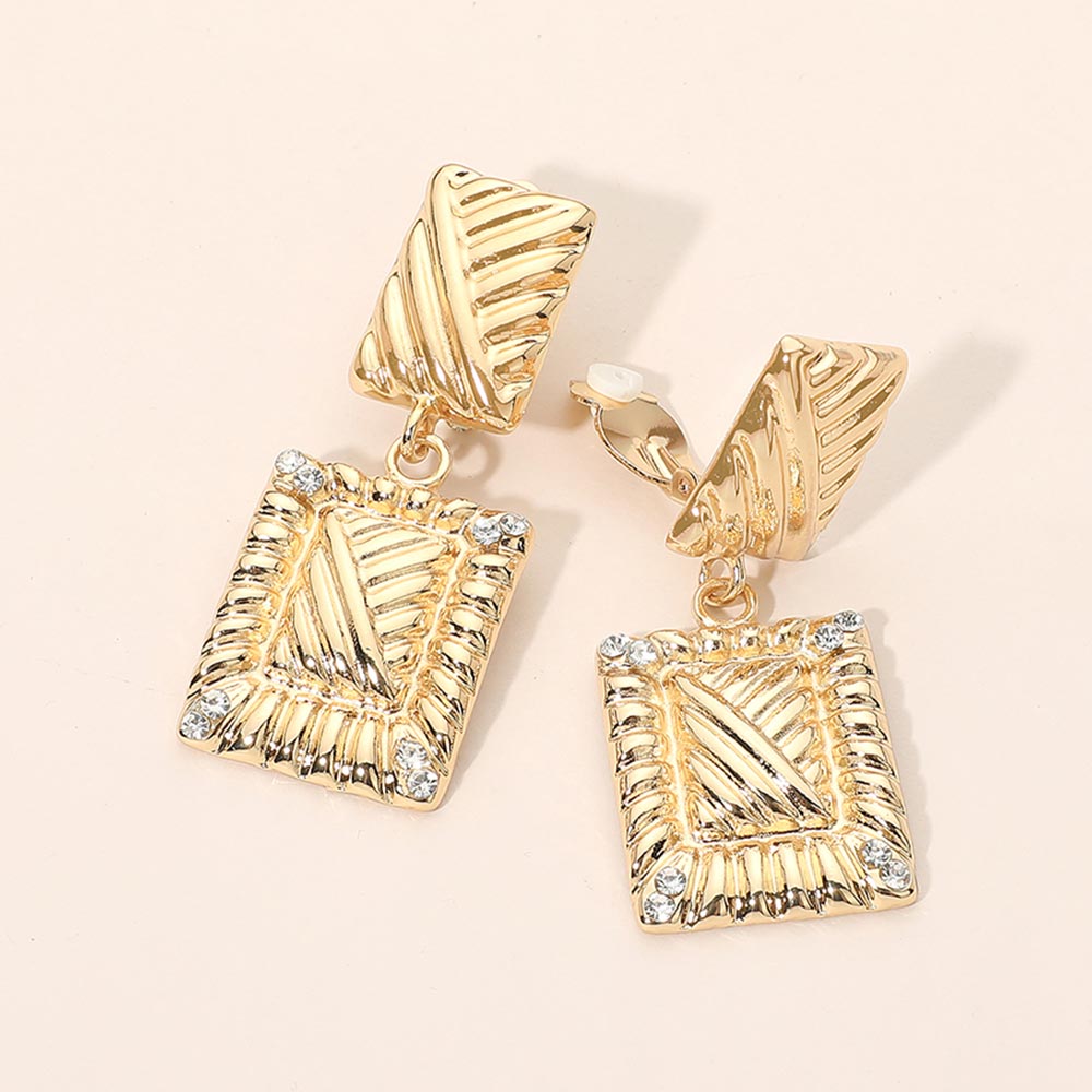 Textured Metal Geometric Rectangle Frame Drop Clip On Earrings