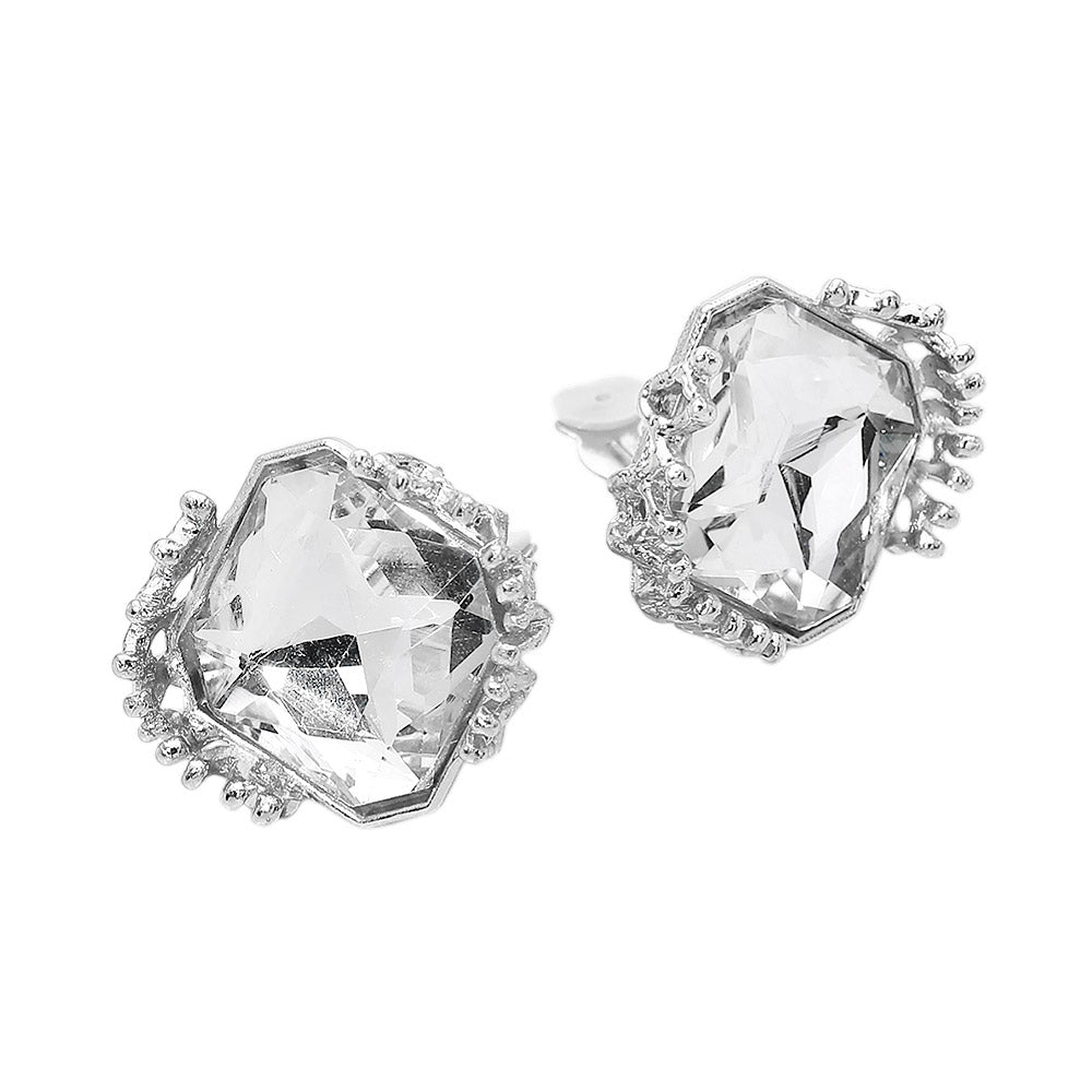 Faceted Square Glass Stone Frame Evening Statement Clip On Earrings