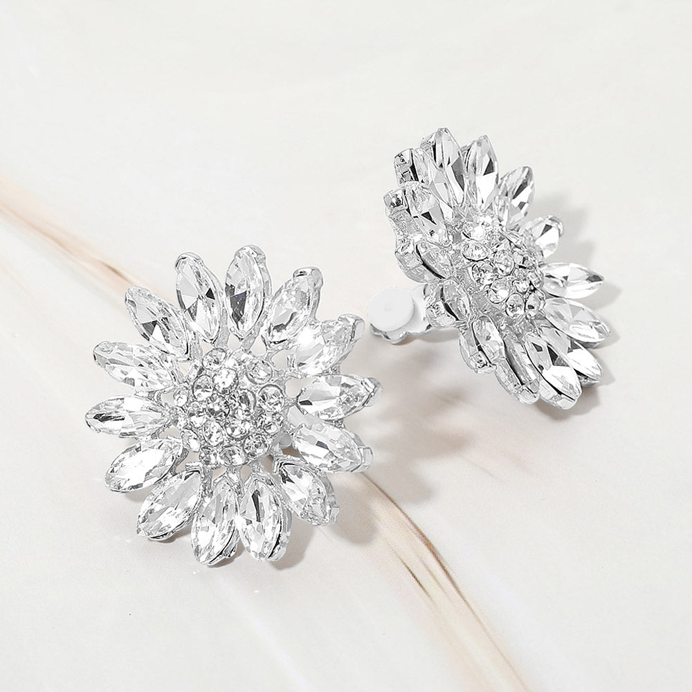 Marquise Stone Cluster Petal Flower Statement Clip On Earrings