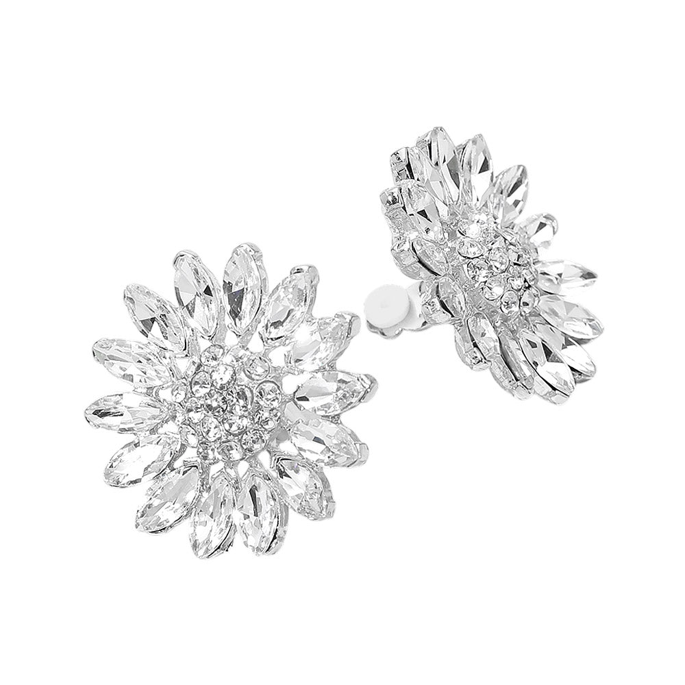 Marquise Stone Cluster Petal Flower Statement Clip On Earrings