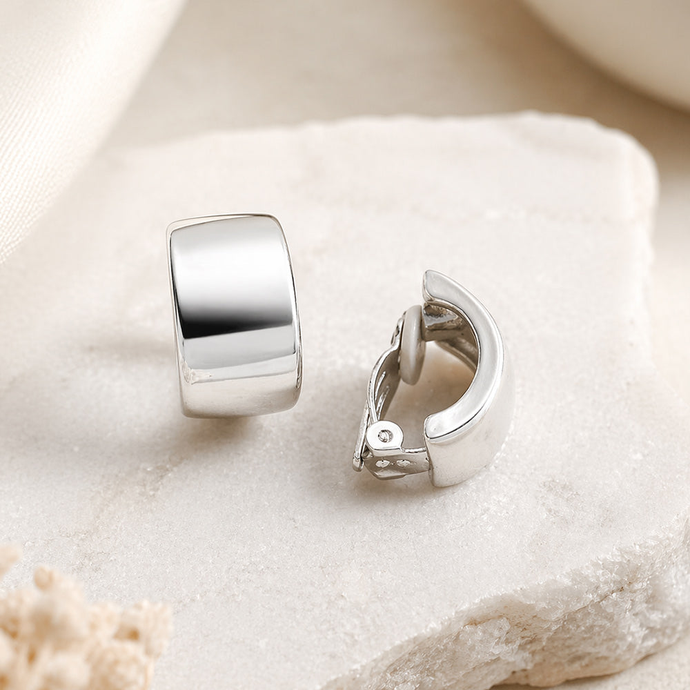 Half Round Metal Clip On Earrings