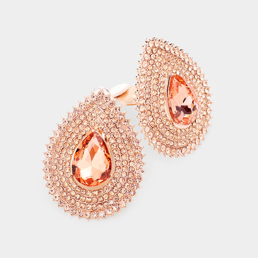 Teardrop Stone Center Evening Clip on Earrings