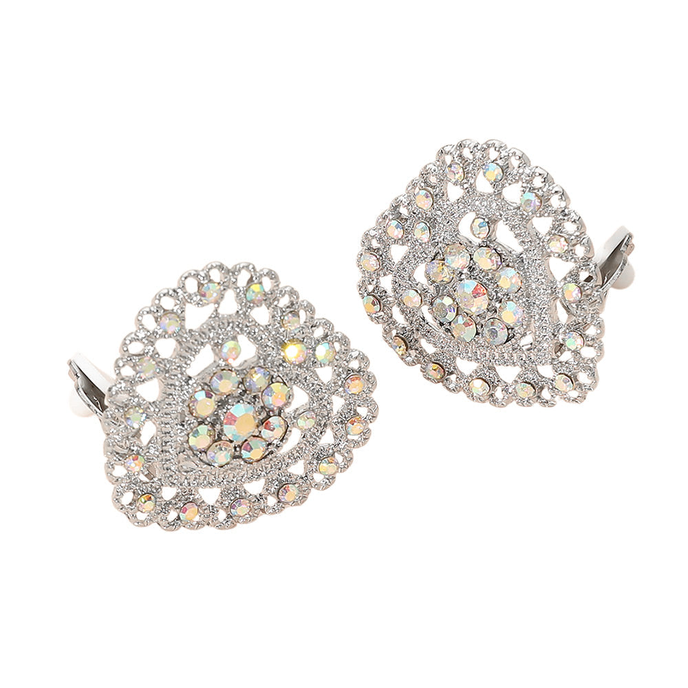 Rhinestone Embellished Heart Clip On Earrings