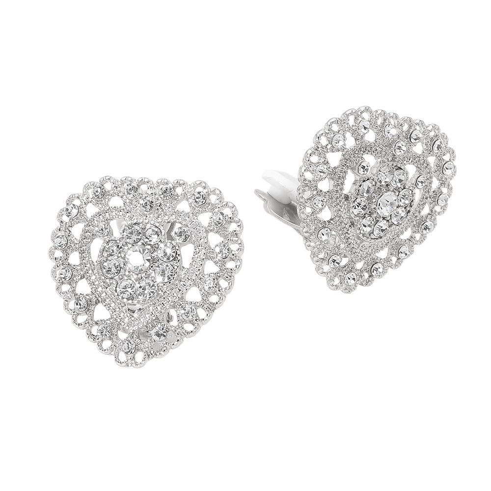 Rhinestone Embellished Heart Clip On Earrings
