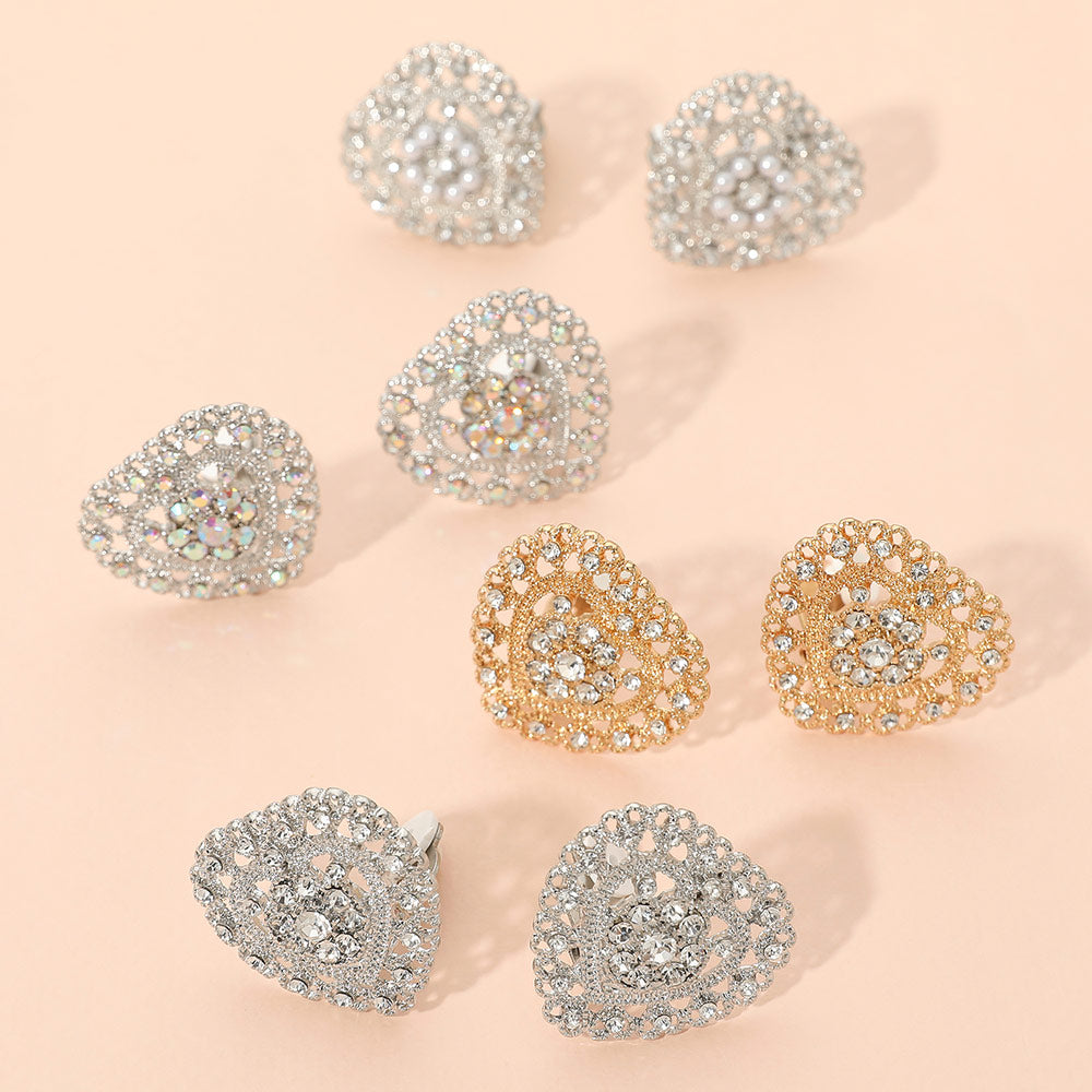 Rhinestone Embellished Heart Clip On Earrings