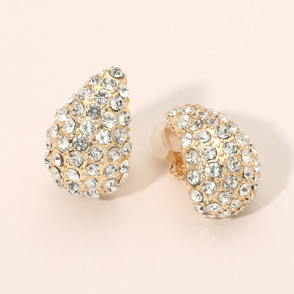 Rhinestone Pave Teardrop Clip On Earrings