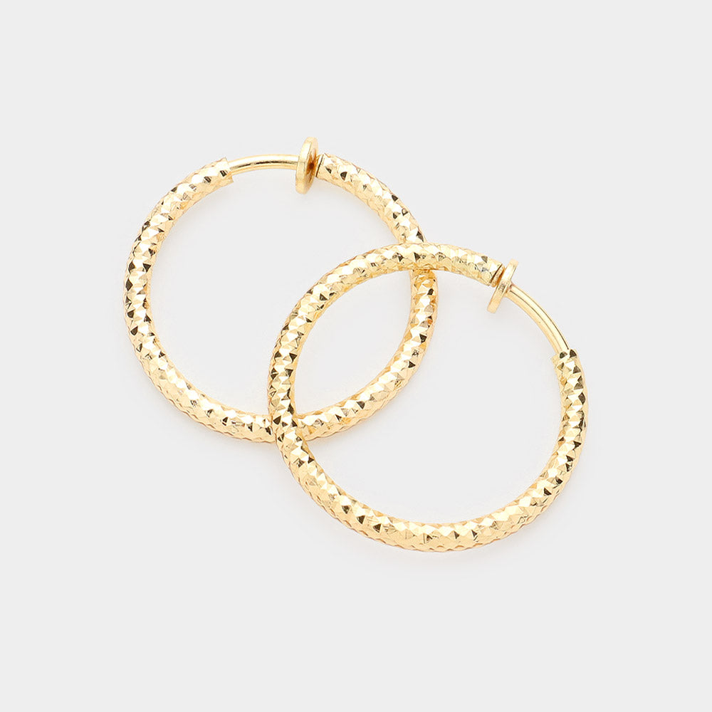 1.25" Textured Metal Hoop Clip on Earrings