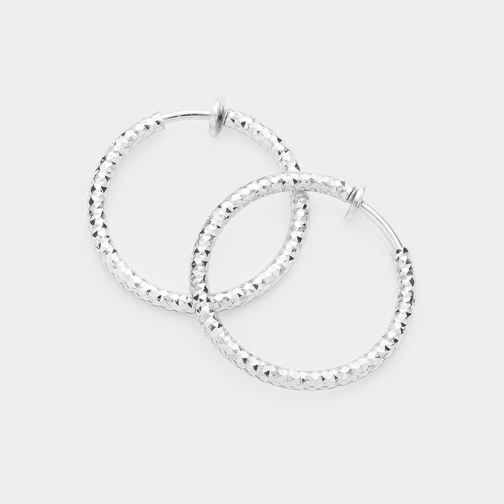 1.25" Textured Metal Hoop Clip on Earrings
