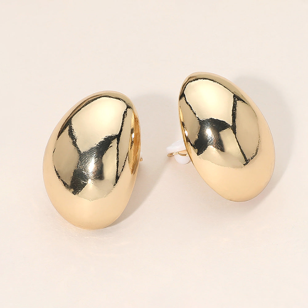 Polished Metal Oval Clip On Earrings