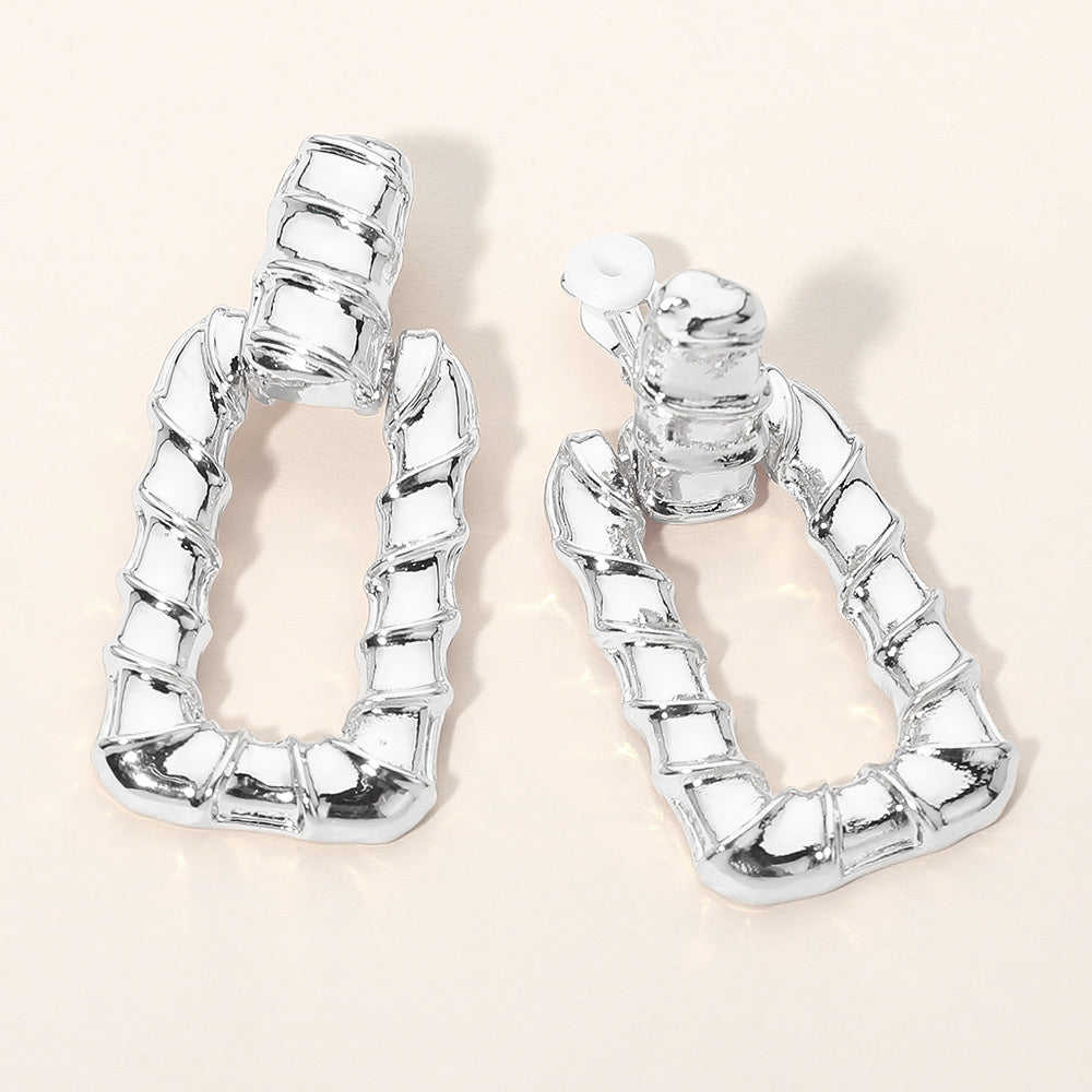 Bold Geometric Open Metal Rectangle Door Knocker Clip On Earrings