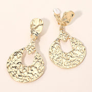 Bold Textured Metal Teardrop Drop Clip On Earrings