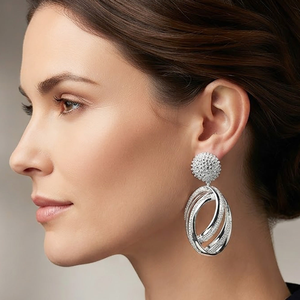 Bold Metal Abstract Oval Drop Clip On Earrings
